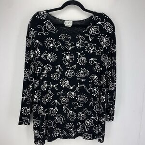 Vintage 90s Clio II Womens 1X Tunic Top Stretchy Slinky Floral Black White USA